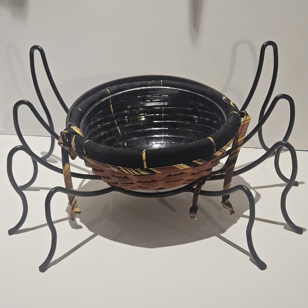 Longaberger 2006 Autumn Treats Spider Basket Wrought Iron Legs Liner EUC